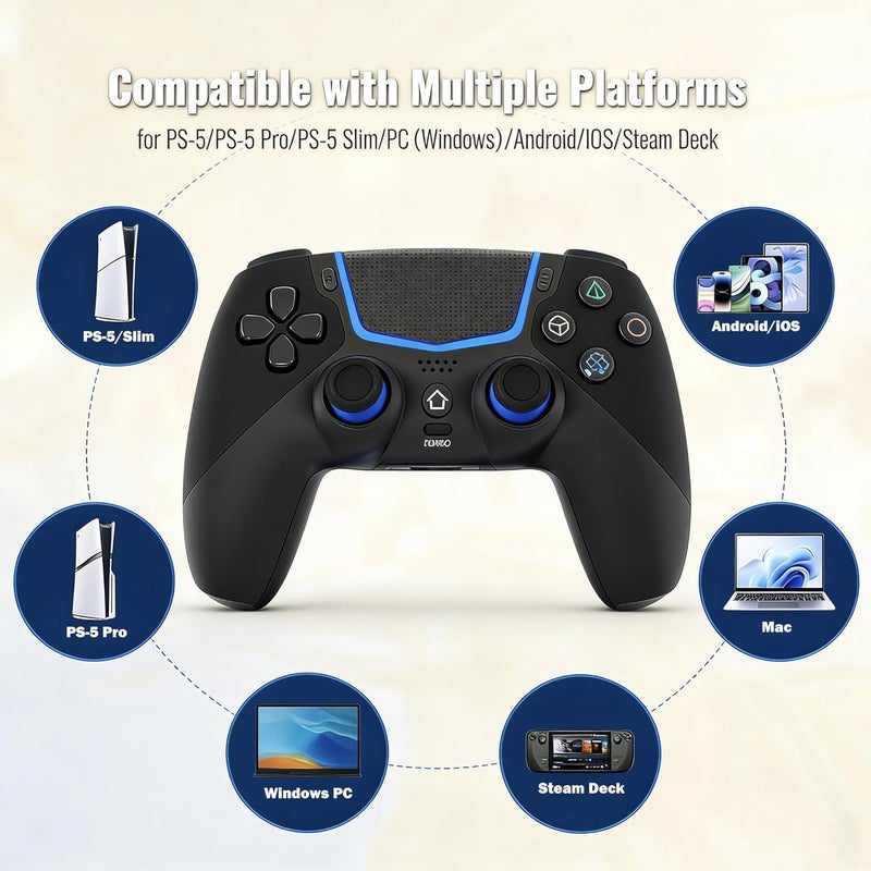 CNH Wireless Controller for PS5, Compatible With PS5/Pro/Slim/PC, Bluetooth Gaming Controller with Hall Joysticks/LED Channel Light/Turbo/6-Axis Gyro/Dual Vibration/Touchpad/3.5mm TRRS Audio Jack/Speaker Function(Black) - Image 2